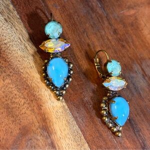 Dimitriadis European Elegant Blue and Gold Drop Earrings